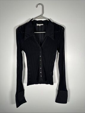 Rayure Paris Vintage 90s Sheer Ribbed Top Y2K Size Small Button Front Collared